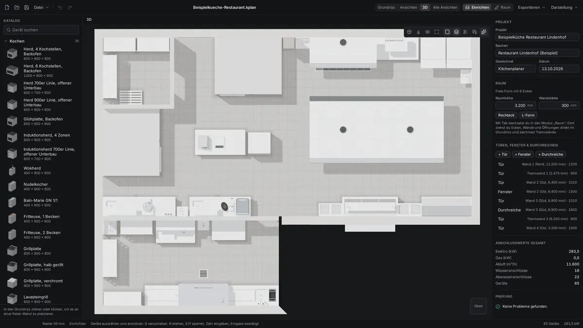 Von oben in Parallelprojektion: der Grundriss als 3D-Modell.